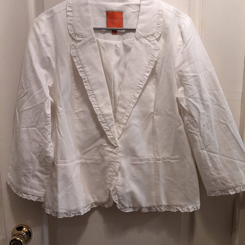 Modcloth Linen Blend Blazer with Ruffle Trim, SZ XL